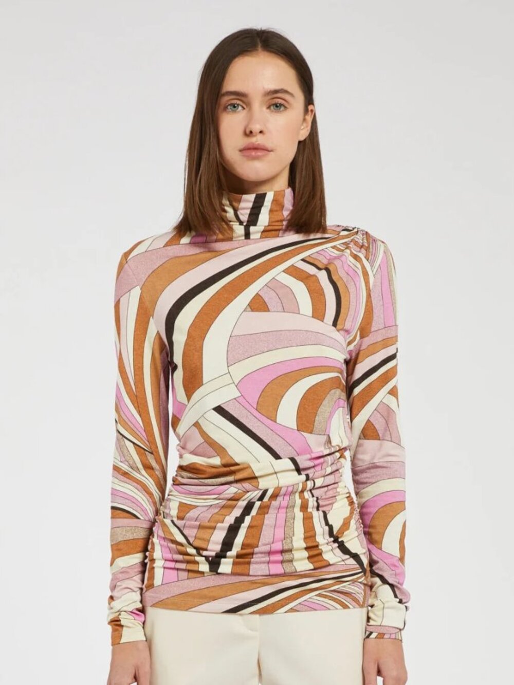 MARELLA Auronzo Pucci Print Viscose Wool Blend Jersey Turtleneck Top, Size M
